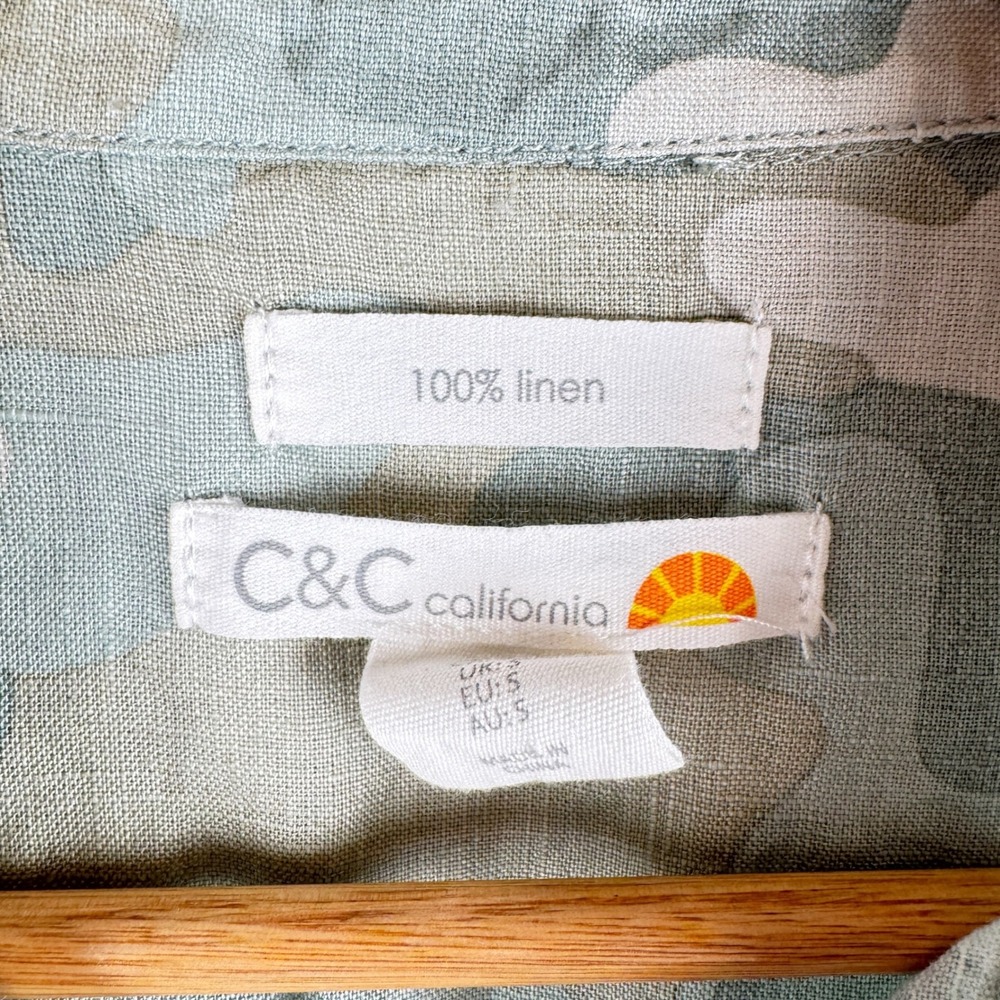 C&C California Shirt Dress Womens Size Small 100% Linen Camo Granola Earthy - Picture 3 of 10